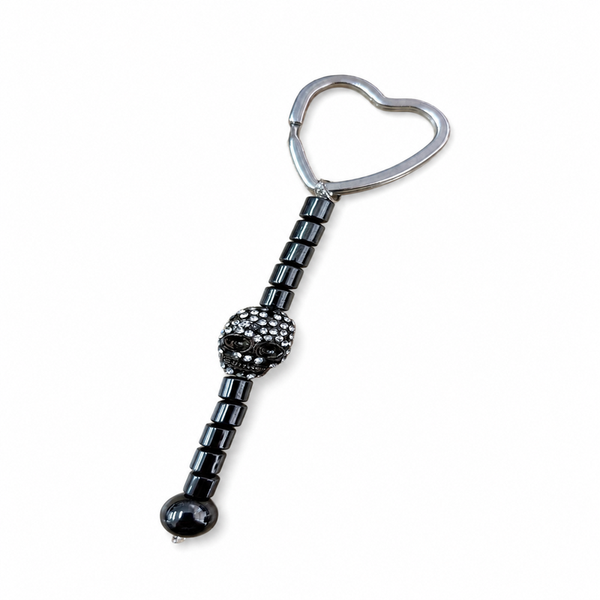 'Midnight Skull' Silver Plated Heart Keyring/Handbag Charm