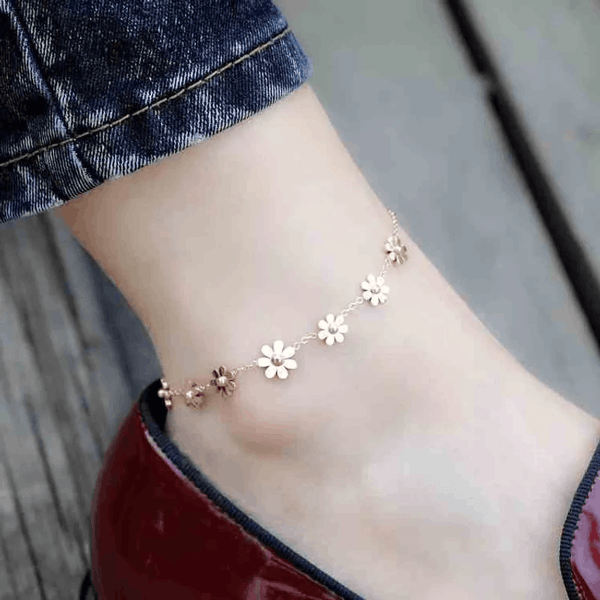 Adult's 'Summer Flowers' Rose Gold Coloured Adjustable Anklet