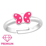 Children's Sterling Silver Adjustable 'Pink Spotty Butterfly' Ring