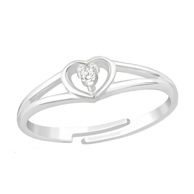Kids Silver Rings Children's Sterling Silver Adjustable 'Heart with Crystal' Ring ...