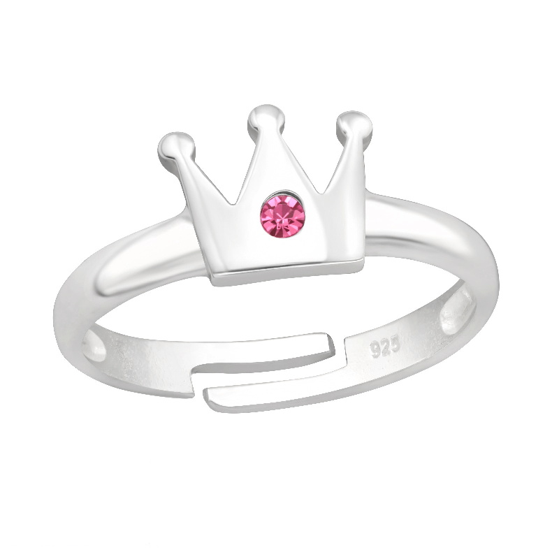 Child Ring Children's Sterling Silver Adjustable 'Crown with Pink Crystal' Ring ...