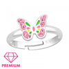 Children's Sterling Silver Adjustable 'Pink Diamante Colourful Butterfly' Ring