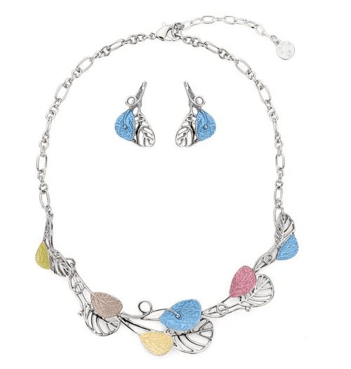Adult's Silver and Pastel Leaves Necklace and Earrings Set
