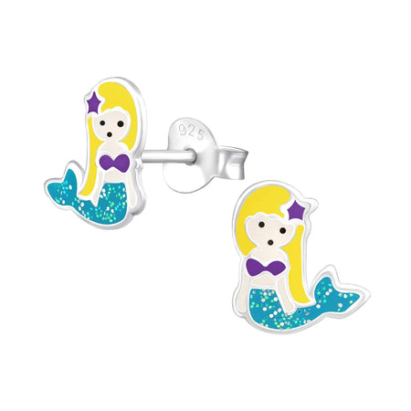 Children's Sterling Silver 'Purple Sparkle Mermaid' Stud Earrings