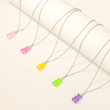 Children's Set of 5 Colourful 'Jelly Look' Teddy Bear Pendant Necklaces