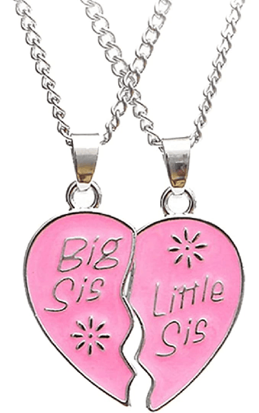 Children's Set of 2 Pink 'Big Sis and Little Sis' Half Heart Pendant Necklaces