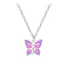 Children's Sterling Silver 'Pretty Pink and Purple Butterfly' Pendant Necklace