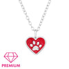 Children's Sterling Silver 'Red Heart with Paw' Pendant Necklace
