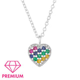Children's Sterling Silver 'Multicoloured Crystal Heart' Pendant Necklace