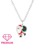 Children's Sterling Silver Christmas Santa Pendant Necklace