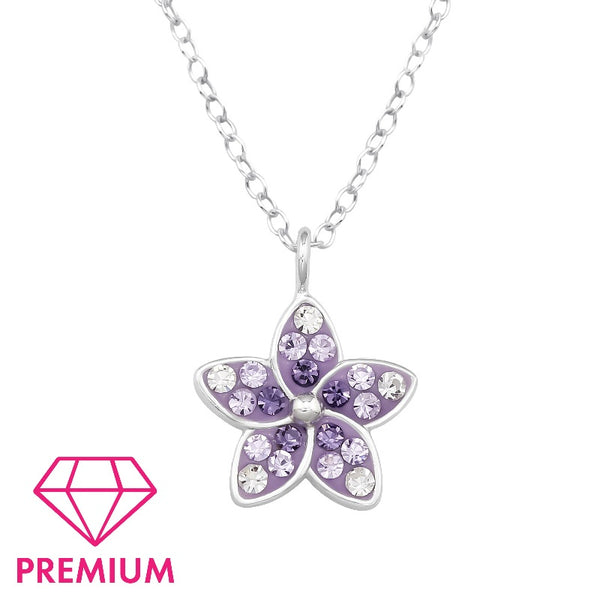 Children's Sterling Silver 'Purple Crystal Flower' Pendant Necklace