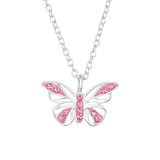 Children's Sterling Silver 'Pink Crystal Butterfly' Pendant Necklace