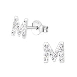 Children's Sterling Silver 'Letter M' Crystal Stud Earrings