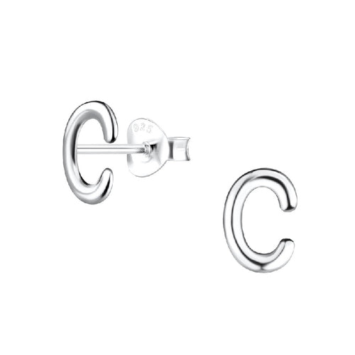 Children's Sterling Silver 'Letter C' Stud Earrings