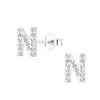 Children's Sterling Silver 'Letter N' Crystal Stud Earrings