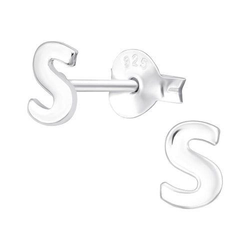 Children's Sterling Silver 'Letter S' Stud Earrings