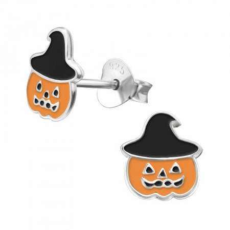 Children's Sterling Silver Halloween Smiling Pumpkin Stud Earrings