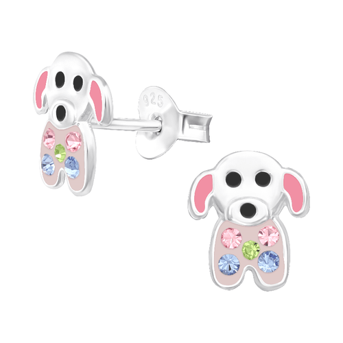 Children's Sterling Silver 'Pink Crystal Puppy Dog' Stud Earrings