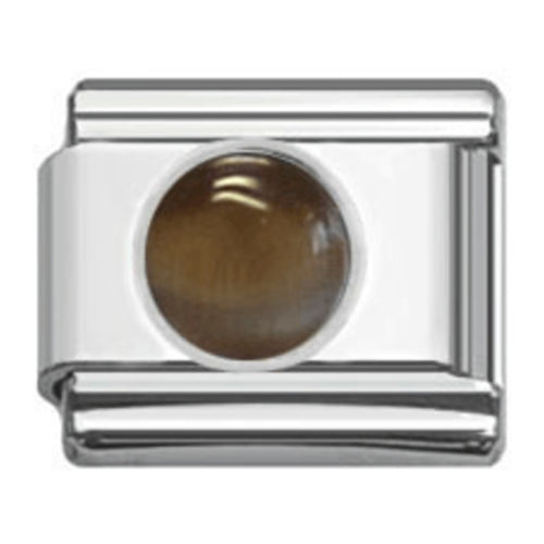 Stainless Steel 9mm Shiny Brown Stone Link for Italian Charm Bracelet