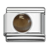 Stainless Steel 9mm Shiny Brown Stone Link for Italian Charm Bracelet
