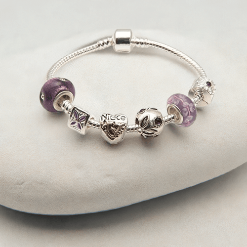 Adult's Niece'Purple Haze' Silver Plated Charm Bead Bracelet