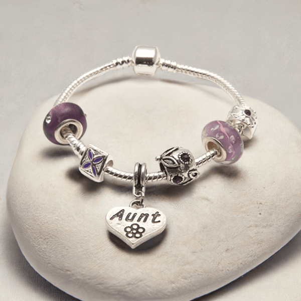 Aunt 'Purple Haze' Silver Plated Charm Bead Bracelet