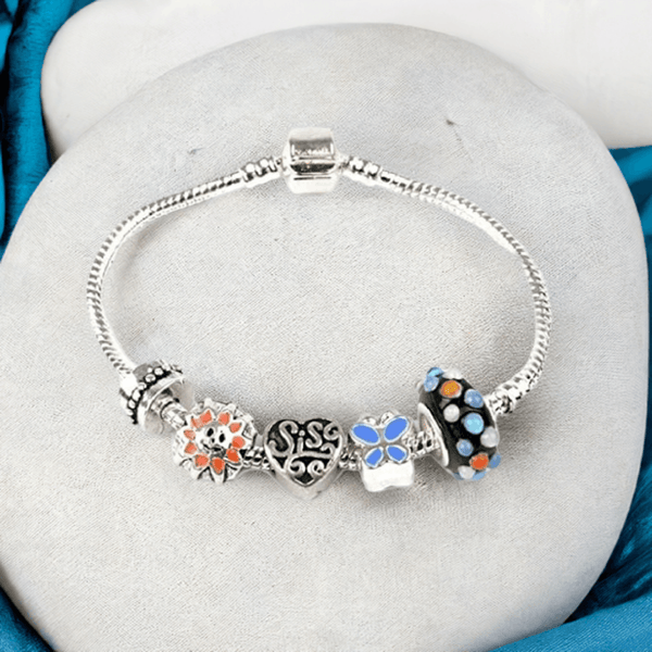 Adult's Sister 'Jazz It Up' Silver Plated Charm Bead Bracelet