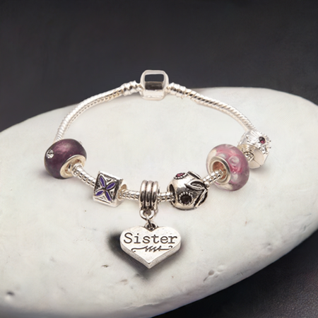 Adult's Sister 'Vanilla Kisses' Silver Plated Charm Bead Bracelet