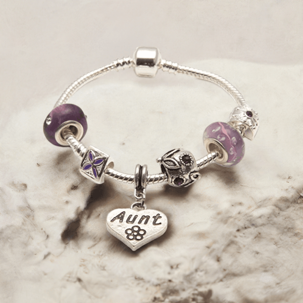 Aunt 'Purple Haze' Silver Plated Charm Bead Bracelet