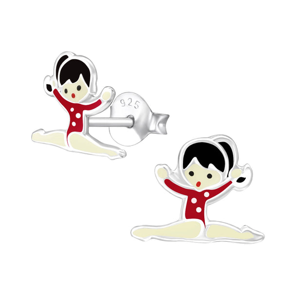 Children's Sterling Silver Gymnastics Girl with Red Leotard Stud Earrings