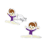 Children's Sterling Silver Gymnastics Girl With Purple Leotard Stud Earrings