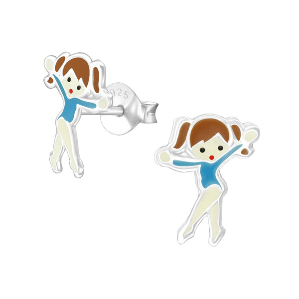 Children's Sterling Silver Blue Ballerina Girl Stud Earrings