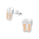Children's Sterling Silver Ballet Shoes With Peach Diamante Stud Earrings