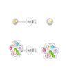 Children's Sterling Silver Set of 2 Pairs of Multicoloured Sparkle Paws and Crystal Stud Earrings