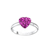 Children's Sterling Silver Adjustable 'Fuchsia Love Heart Sparkle' Ring