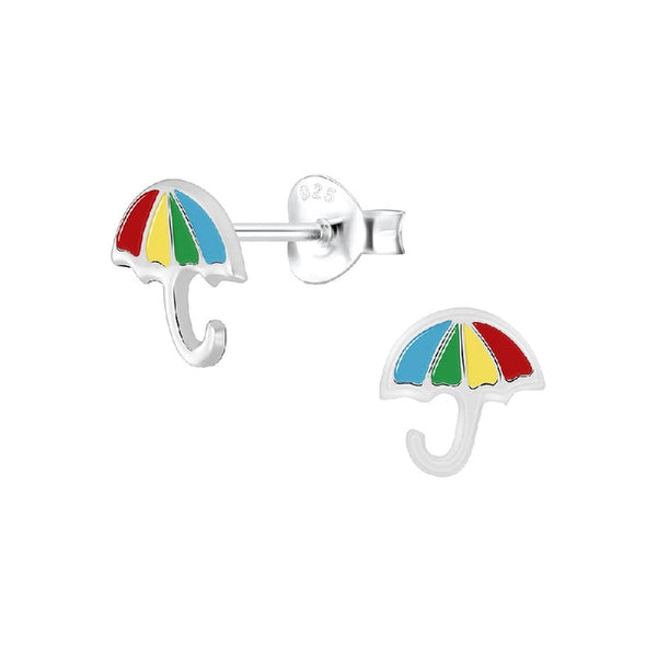 Children's Sterling Silver 'Colourful Umbrella' Stud Earrings