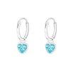 Children's Sterling Silver 'Aqua Blue Crystal Heart' Hoop Earrings
