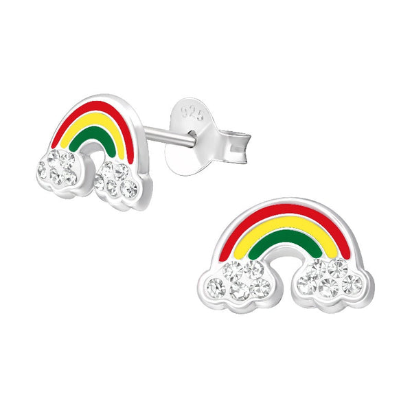 Children's Sterling Silver ' Rainbow with Crystal Clouds' Stud Earrings
