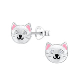 Children's Sterling Silver Cat with Crystal Eyes Stud Earrings