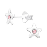 Children's Sterling Silver 'Star with Pink Crystal' Stud Earrings