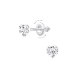 Children's Sterling Silver 'Clear Crystal Heart' Screw Back Stud Earrings