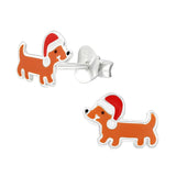 Children's Sterling Silver Christmas Puppy Dog Stud Earrings