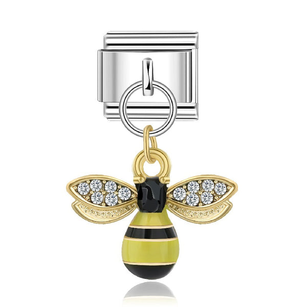 Stainless Steel 9mm Shiny Link with Dangling Bee for Italian Charm Bracelet
