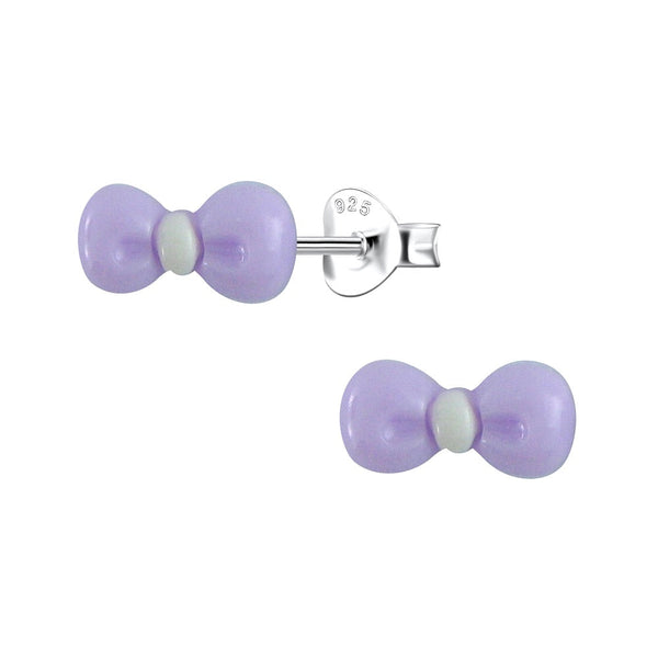 Children's Sterling Silver 'Purple Resin Bow’ Stud Earrings