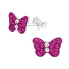 Children's Sterling Silver 'Fuchsia Pink Sparkle Butterfly' Crystal Stud Earrings