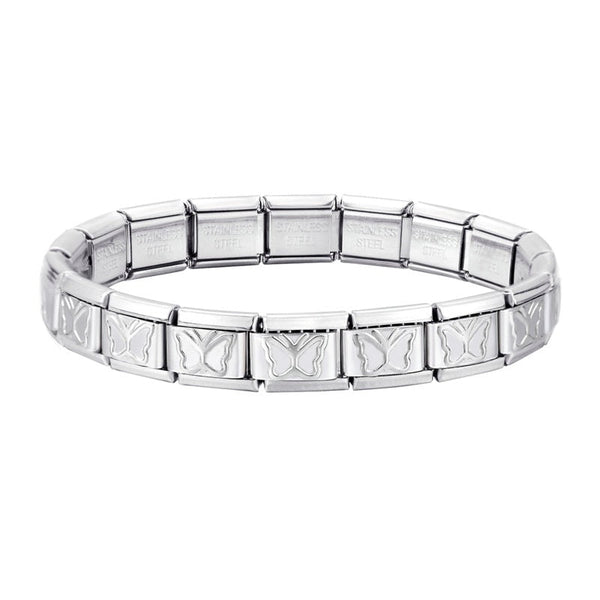 Stainless Steel 18 Link Shiny Italian Charm Starter Bracelet (BUTTERFLY Links)- Classic 9mm Size