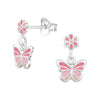 Children's Sterling Silver 'Pink Drop Butterfly' Stud Earrings