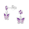 Children's Sterling Silver 'Purple Drop Butterfly' Stud Earrings