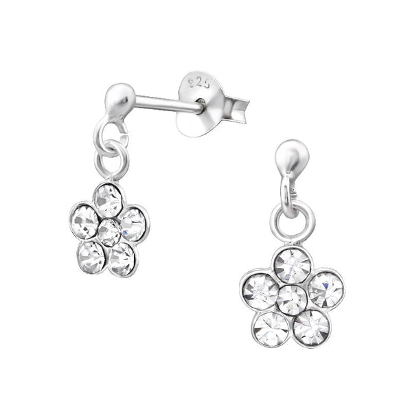 Children's Sterling Silver 'Crystal Drop Flower' Stud Earrings