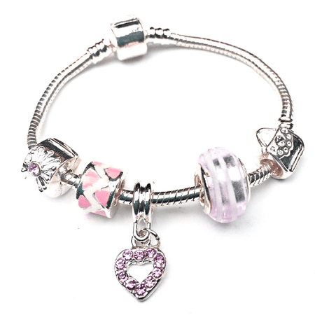 Silver Tone 'Oh So Charming' Heart Charm and Bead Stretch Bracelet